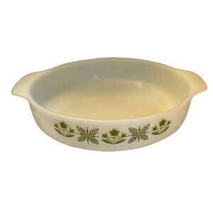 Vintage Anchor Hocking 9” White Milk Glass ‘Green Meadow’ Pattern Baking Dish